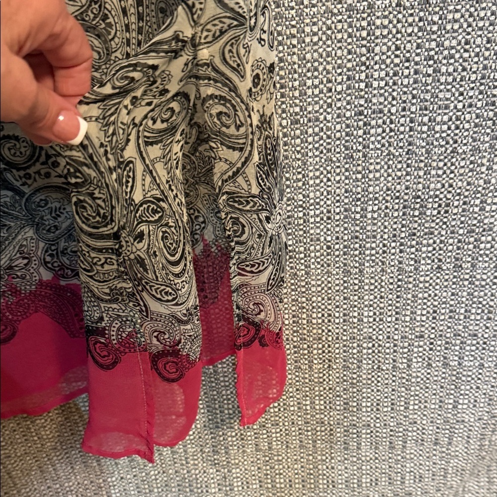 Maxi Length Semi Sheer Embroidered Black & Pink Paisley Tunic Swim Coverup - Picture 10 of 15